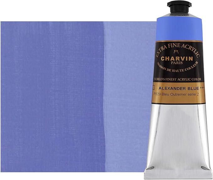 Charvin Extra Fine Professional Acrylic Paint - Alexander's Blue, 60ml Tube, Triple-Milled, Lightfast Pigments, Open Stock Artist Acrylic Paints in Nature-Inspired Hues