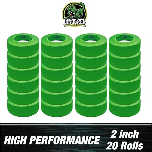 DINOGREN High Performance Automotive Masking Tape – 2 Inch x 60 Yards (20 Rolls) – Heat & Water Resistant Green Tape for Car Paint, Auto Body Shop, Industrial Use, Clean Removal, Solvent Safe- 7767