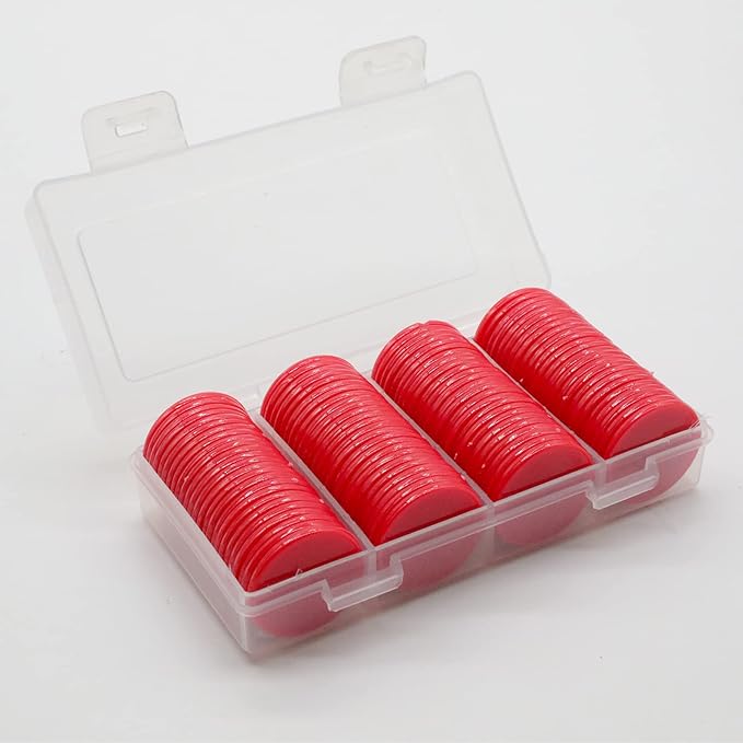 Set of 100 Opaque Plastic Learning Counters Mini Poker Chips Game Tokens with Storage Box (Red, 1.26 Inch)