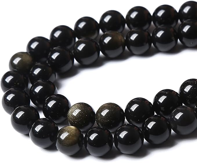 AAA Natural Gold Obsidian Gemstone Beads Energy Healing Power Stones Round Loose Beads for Jewelry Making, DIY Bracelet Necklace 12mm 32pcs