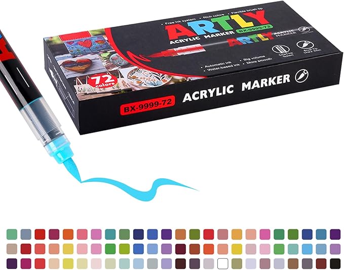 Acrylic Paint Markers, Acrylic Paint Pens, Fabric Markers for Textile, Rock, Glass, Wood, Paper, Ceramic, Canvas DIY Art Supplies Kit for Kids and Adults (72)