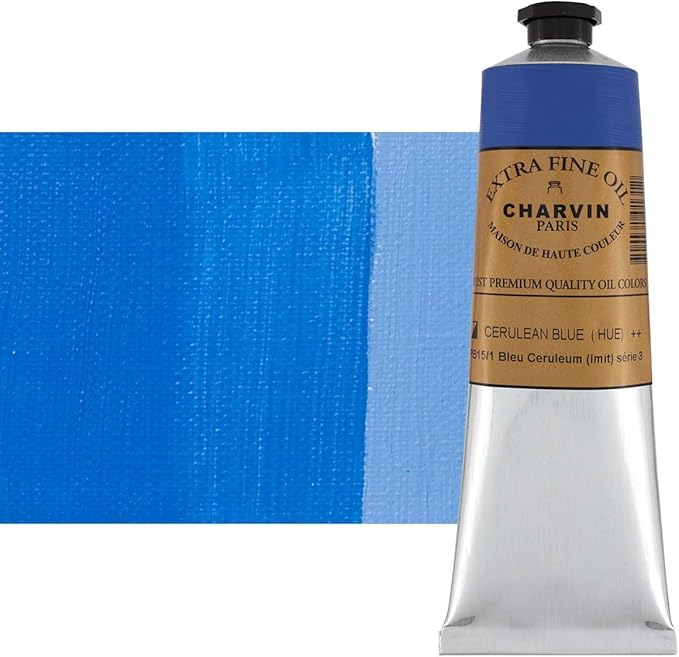 Charvin Extra Fine Oil Paint, Cerulean Blue Hue 150 ml - Triple-Milled, Rich Texture, Poppy Oil-Based, Light-Fast, Handmade, Archival Quality