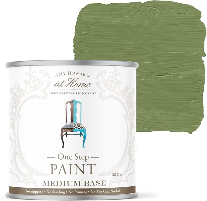 AMY HOWARD AT HOME Chalk-Based One Step Paint for Furniture, Cabinetry, Decor, Finish, and More | No Stripping, Sanding, or Priming | Medium Base | 16 Ounce | Dunavant Green
