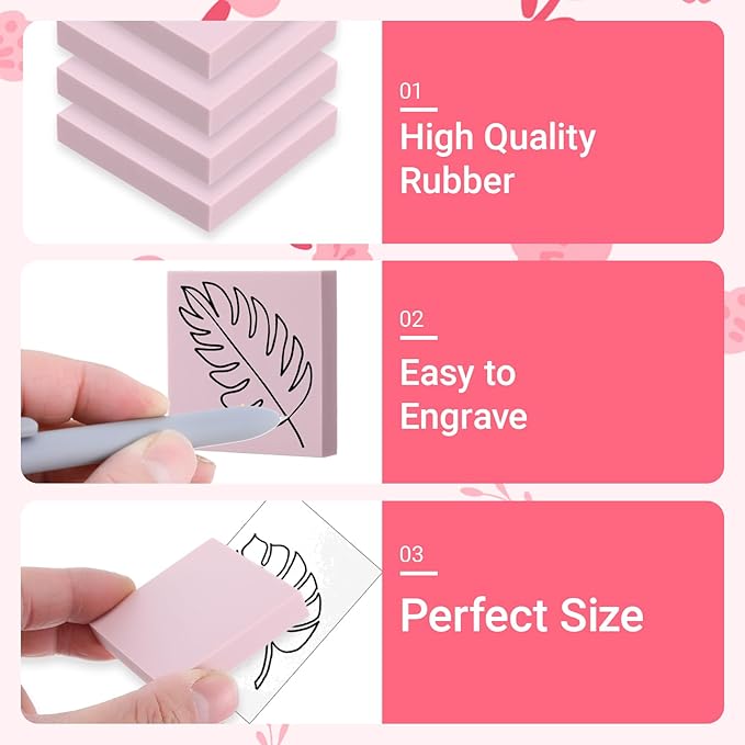 30 Pcs 2" X 2" Rubber Carving Blocks Linoleum Blocks for Printmaking, Stamp Making, DIY Crafting, Scrapbook, Painting, Soft and Easy to Carve (Pink)