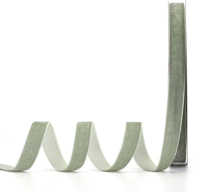 Dusty Green Velvet Ribbon,5/8" W x 20Yd Single Face,Great for Gift Wrapping,Hair Bows,Handmade Craft and Christmas,Wedding Decoration (5/8" Dusty Green)