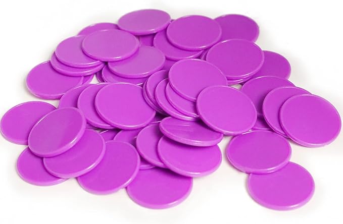 Set of 100 Opaque Plastic Learning Counters Mini Poker Chips Game Tokens with Storage Box (Purple, 1.26 Inch)