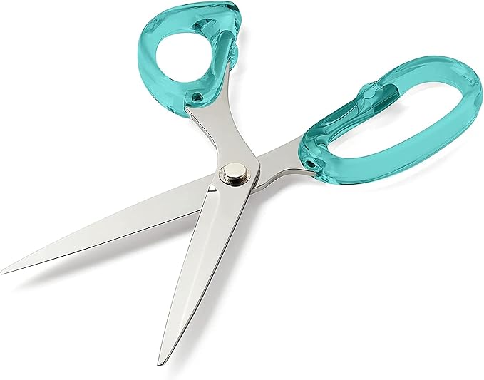 OfficeGoods 9” Stainless Steel Acrylic Scissors for Office and Home - Aesthetic and Sharp All Purpose Scissors, Perfect for Sewing, Arts and Crafts - Green Silver Metal