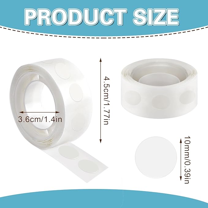 UPINS Glue Points Dots, 1500Pcs Balloon Glue Adhesive Dots, Double Sided Removable, 10mm