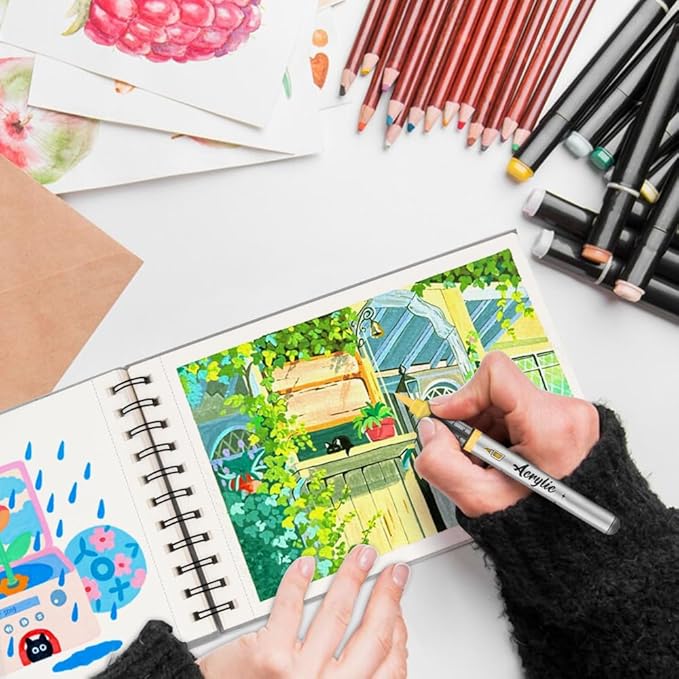 8.3x5.8 Sketch Book, Top Spiral Bound Sketch Pad, 60sheets 92lb/150gsm Nature White Paper, Acid-Free Mixed Media Paper for Painting, Dawing & Art Supplies. N-Grey