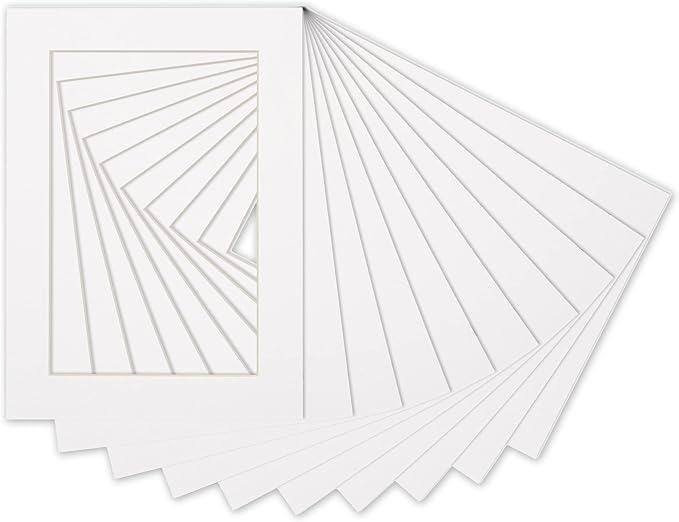 Pack of Ten Acid Free 8x10 Mats Bevel Cut for 5x8 Photos - White Precut Matboards with Backing Boards and Self Seal Photo Mat Bags for Pictures, Photos, Framing - 4-ply Thickness