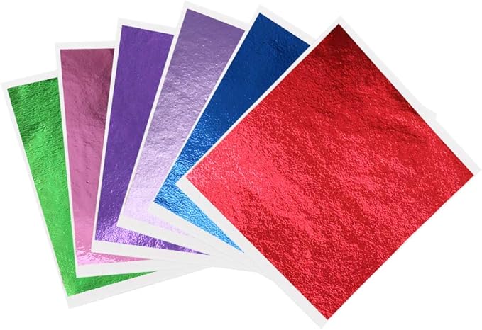 KINNO 12 Colors Imitation Gold Leaf Sheets Multi-Color Gold Leaf Paper - 600 Pieces for Arts Decoration, DIY Crafts, Furniture, Nails, Paintings 3.15 by 3.35 Inches