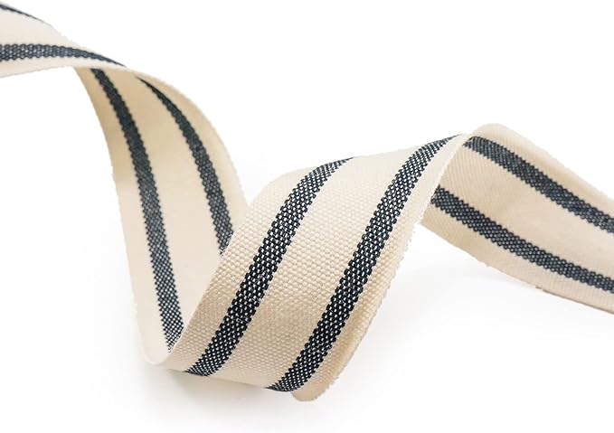 CT CRAFT LLC Ivory Cotton Black Stripes Ribbon 1" x 10 Yards for Home Décor Gift Present Wrapping DIY Crafts Birthday Wedding Bouquet Christmas