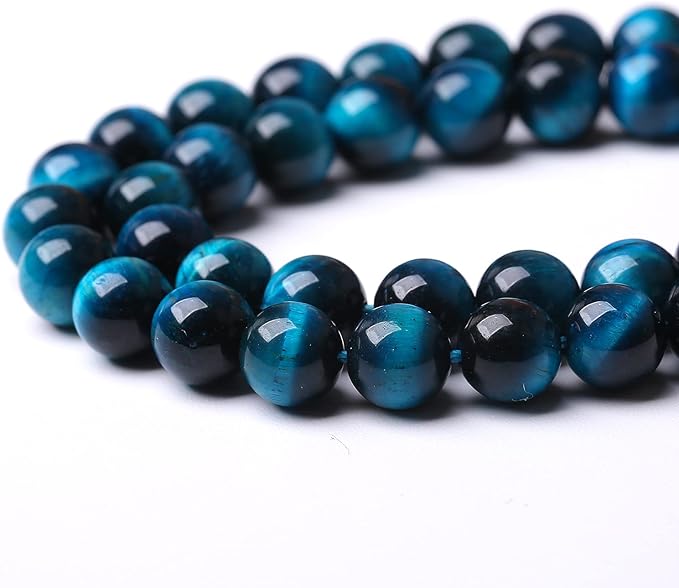 76PCS 10mm Blue Tiger Eye Gemstone Loose Beads Natural Round Loose Stone Beads for Jewelry Making DIY Bracelet Necklace Earrings 2 Strand 32"