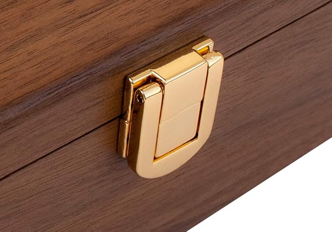 Alex Cramer Le Club Luxury Domino Set with Handcrafted Walnut Case and Cribbage/Counter Top - Tournament Quality 28 Indestructible (Domino Spinner Set with Brass Plate)
