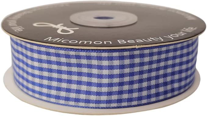 Blue and White Gingham Ribbon Plaid Ribbon 25 Yards Each Roll 100% Polyester (1", Blue)
