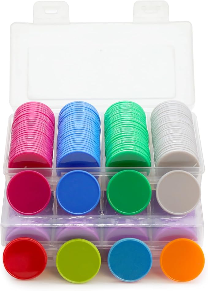 Set of 100 Opaque Plastic Learning Counters Mini Poker Chips Game Tokens with Storage Box (Deepsky Blue, 1.58 Inch)