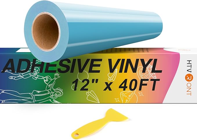 HTVRONT Light Blue Permanent Vinyl, 12" x 40 FT Adhesive Permanent Vinyl Roll for All Cutting Machine, Silhouette, Cameo Cutters, Signs, Scrapbooking, Craft, Die Cutters (Glossy Light Blue)