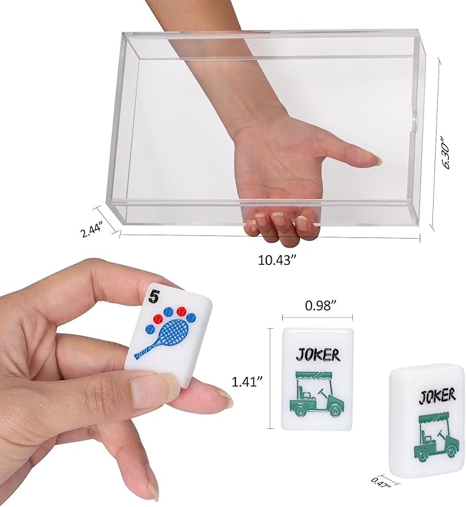 American Mahjong Tile Set with Clear Acrylic Box and Accessories, 160 Acrylic Engraved Mahjong Tiles, Mahjong Game Set