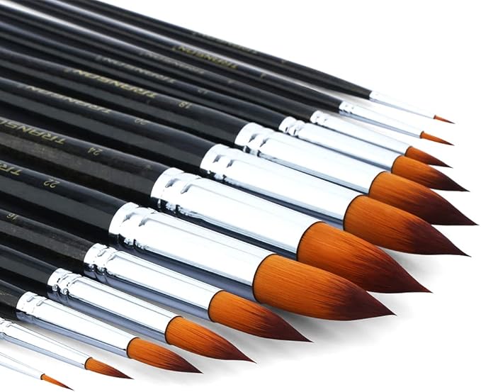 Transon 13pcs Round Paint Brush Set Synthetic Bristle Complete Round Brush Set for Watercolor Acrylic Gouache Ink Tempera