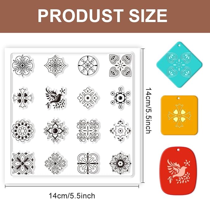 CHGCRAFT Polymer Clay Texture Sheets Boho Polymer Clay Texture Mat Silicone Texture Stamp Clay Modeling Pattern Pad Silicone Clay Texture Mat for Making Earrings Jewerly 5.5x5.5inch