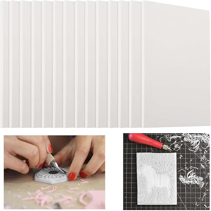 ZOENHOU 20 Pcs 4" x 6" White Rubber Carving Blocks, Soft Rubber Crafts Rubber Stamping Blanks, Linoleum Blocks for Printmaking