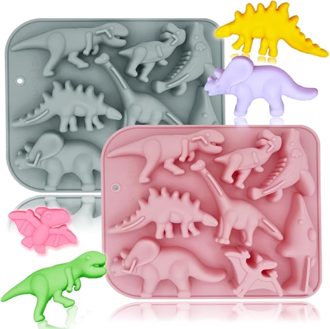 2 Pack 3D Ancient Dinosaur Silicone Molds 8 Cavity Dinosaur Themed Baking Mould Tray DIY Baking Tool for Chocolate Cake Dessert Candy Mousse Pastry Handmade Soap Cupcake Topper