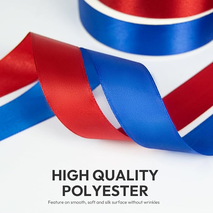 KMER LIFE 1 inch Wide x 50 Yards Red Single Faced Polyester Satin Ribbon, Red Satin Ribbon Perfect for Wedding Decor, Wreath, Crafts, Gift Wrapping & Other Projects (Red)