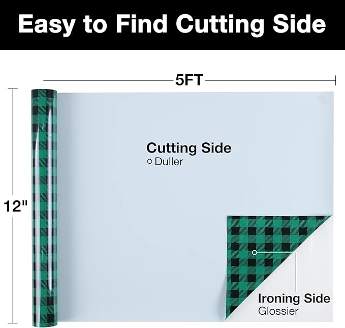 TORC Green Black Buffalo Plaid HTV Vinyl 12 inch x 10 ft, Check Heat Transfer Vinyl Iron on Transfers