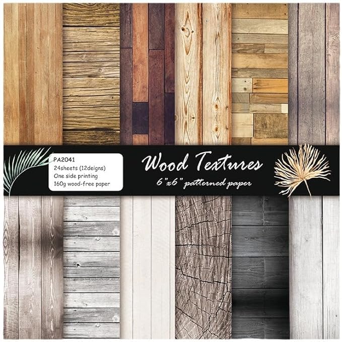 6x6 Inch Scrapbook Paper Pad, Single Sided 12 Unique Vintage Wood Designs for DIY Craft Projects, Card Making and Album Decoration-24 Sheets