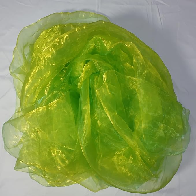 Two-Tone Iridescent Holographic Organza Fabric - 11 Yards | Lightweight Sheer Gauze Voile Tulle | for Dresses, Party Decor, DIY Crafts, Shiny Backdrops(Shimmery Light Green-Yellow)