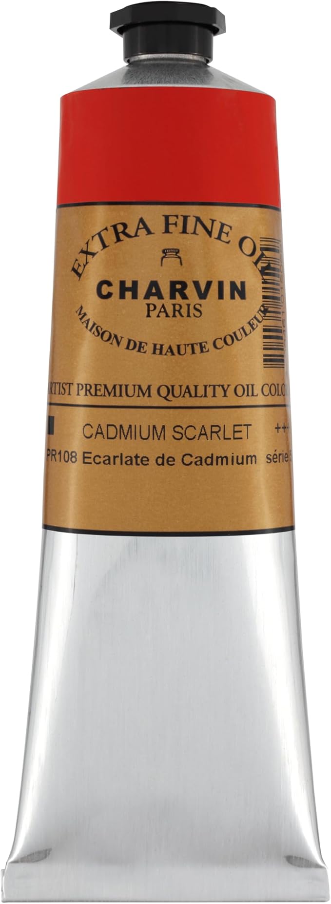 Charvin Extra Fine Oil Paint, Cadmium Scarlet 150 ml - Triple-Milled, Rich Texture, Poppy Oil-Based, Light-Fast, Handmade, Archival Quality
