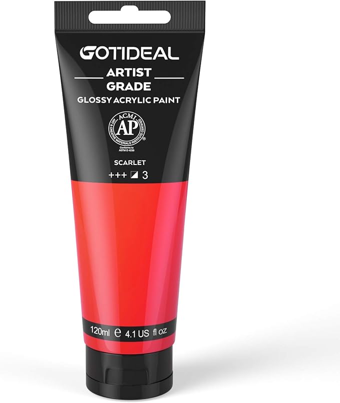 GOTIDEAL Acrylic Paint Scarlet Red Tubes(120ml, 4.1 oz) Non Toxic Non Fading,Rich Pigments for Painters, Adults & Kids, Ideal for Canvas Wood Clay Fabric Ceramic Craft Supplies (Scarlet