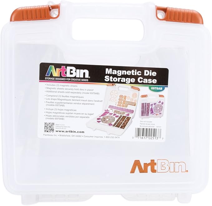 ArtBin 6978AB Magnetic Die Storage Case with 3 Magnetic Die Sheets, Portable Paper Craft & Die Organizer with Handle, Translucent