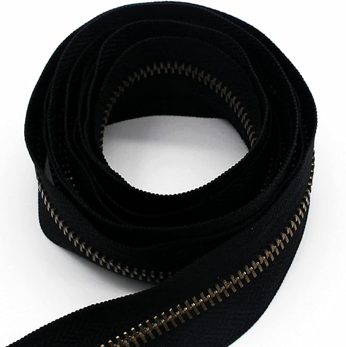 #5 Antique Brass Metal Zippers by The Yard Bulk 2 Yards Black Tape with 10 pcs Sliders Handmade Zipper for Sewing Craft Bag Backpack, Wallets, Purses Leekayer