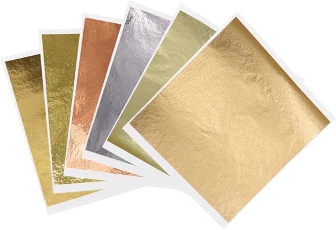 KINNO 12 Colors Imitation Gold Leaf Sheets Multi-Color Gold Leaf Paper - 600 Pieces for Arts Decoration, DIY Crafts, Furniture, Nails, Paintings 3.15 by 3.35 Inches