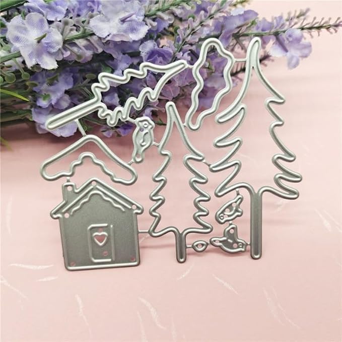 Metal Cutting Dies DIY Embossing Stencil Template Scrapbooking Card Making Mold Photo Album Arts Crafts Tools (Christmas Tree House-8.4x7.2cm)