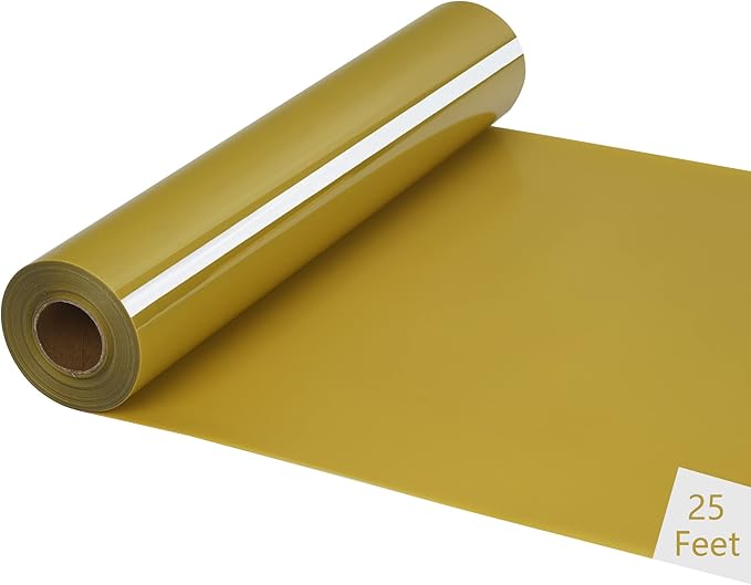HTV Iron on Vinyl 12 Inch by 25ft Roll - Heat Transfer for T-Shirt, Easy to Cut & Weed for All Cutter Machines (Golden)