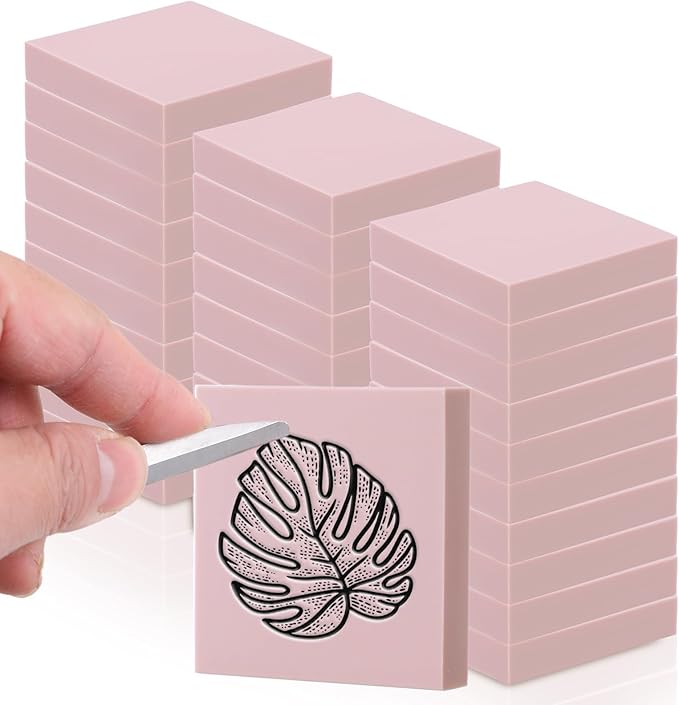 30 Pcs 2" X 2" Rubber Carving Blocks Linoleum Blocks for Printmaking, Stamp Making, DIY Crafting, Scrapbook, Painting, Soft and Easy to Carve (Pink)