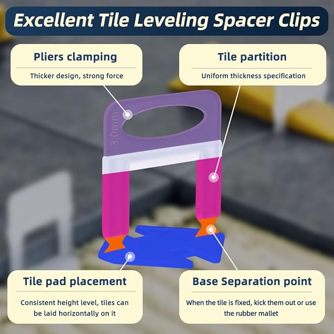 Tile Leveling System with Plier and Rubber Mallet, 1500 Pcs Tile Spacers Clips 200 Pcs Reusable Wedges, Leveler Tool Set for DIY Professional Ceramic Tile and Stone Installation (1/16 Inch)