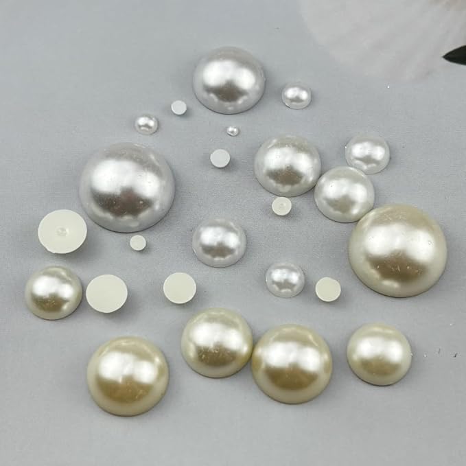 4020pcs Half Pearls for Crafts Assorted Size 3mm 4mm 5mm 6mm 8mm 10mm Flatback Half Round Pearl Beads for Jewelry Making Nail Art Scrapbook Craft Wedding Dress Decoration(Ivory White)