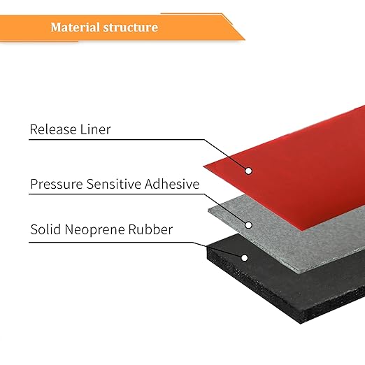 DOBTIM Solid Neoprene Rubber Strips with Adhesive Backing 1/8 (.125)" Thick x 1" Wide x 10' Long, Self Adhesive Rubber Sheets, Rolls & Strips for DIY Gaskets Crafts Pads Seals Warehouse Flooring