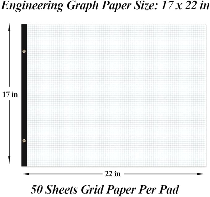 Large Engineering Graph Paper - 22" x 17" Grid Paper, 50 Sheets/100 Pages, 4"x4" Grid Pad, Giant Drafting Pad Sketching Graph Paper for Engineer Architect Designer Mathematician Draftsman