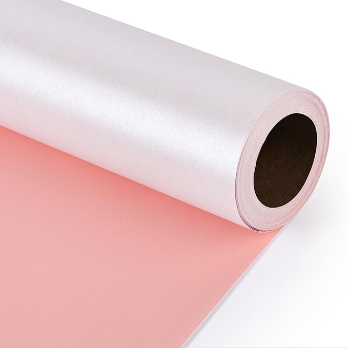 NESCCI Off White & Pink Matte Wrapping Paper,Double Sided Solid Color Pearly-Lustre Paper,Gift Wrapping Paper,Perfect for Wedding,Valentine's Day,Birthday,Christmas,Baby Shower (17 Inches X 32.8 Feet)