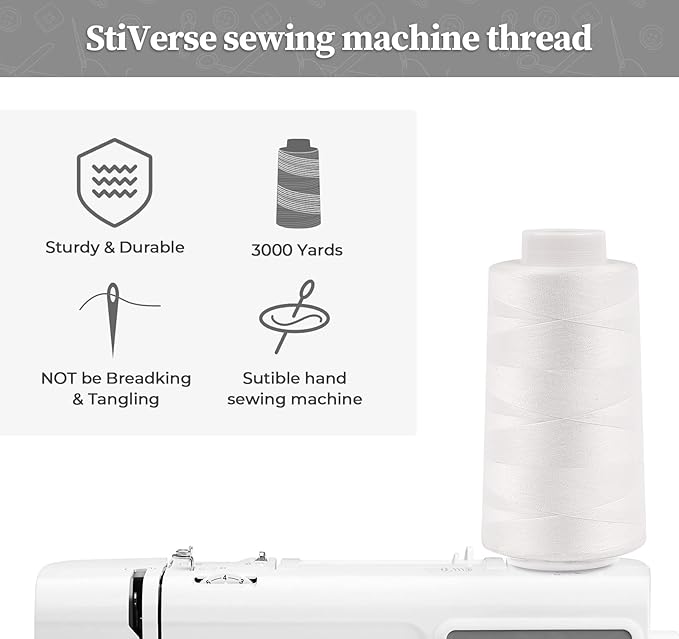 Serger Thread Cones 4 Pack of 3000 Yards Each, All Purpose White Sewing Thread, Polyester Thread 40S/2 White Thread for Sewing Serger&Overlock, Quilting, Piecing, Sewing Machine
