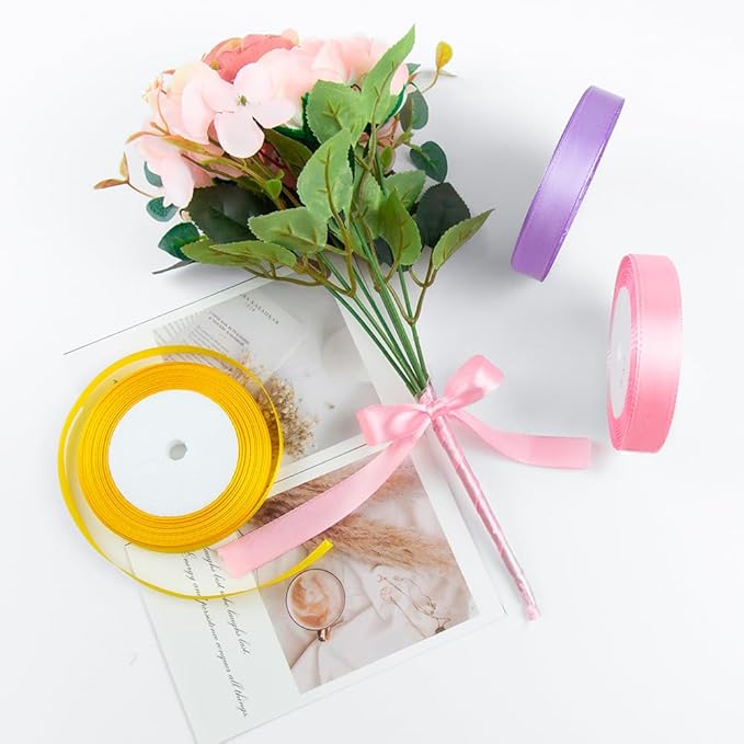 KMER LIFE Solid Color Light Pink Satin Ribbon, 3/8 Inches x 25 Yards Fabric Satin Ribbon for Gift Wrapping, Crafts, Hair Bows Making, Wreath, Wedding Party Decoration and Other Sewing Projects