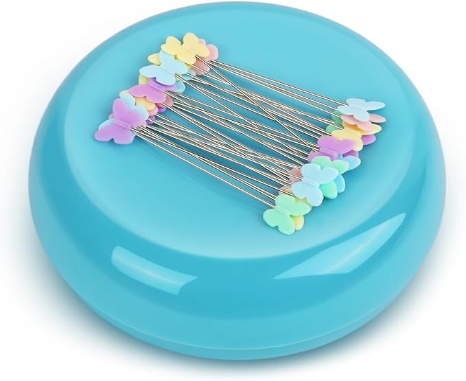 Oukitoymer Magnetic Pin Cushion with 100pcs Butterfly Head Straight Pins, Bobby Pin Holder for Sewing, Magnet Needle Cushion, Paper Clip Collector, Secure Pin Storager, Sewing & Quilting Accessories