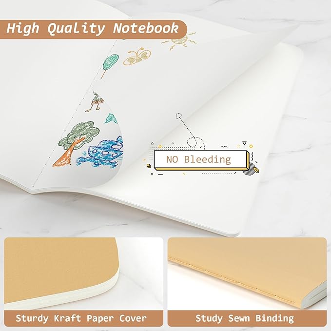 Oucaru Journaling Notebooks A5 Notebook college Blank Sketch Book 32 Pack Small Kraft Notebooks Bulk 8.3x5.5 Inches, Brown Drawing Notebook Soft Cover Steno Pads School Supplies