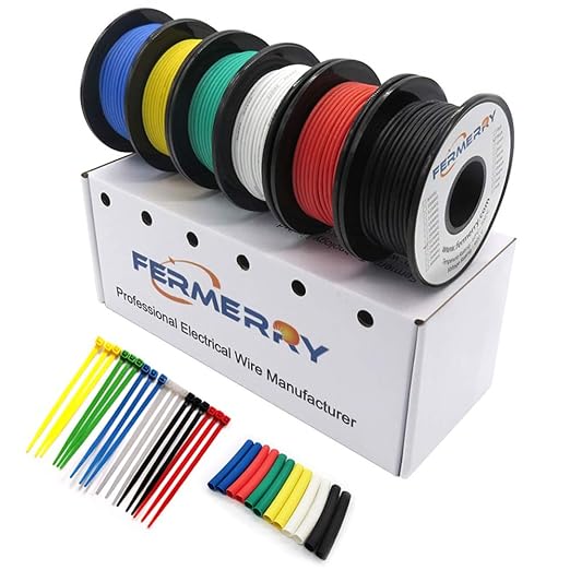Fermerry 30 AWG Stranded Wire Spool 50ft Each 6 Colors Flexible 30 Gauge Silicone Hook up Wire Kit Electrical Tinned Copper Wire