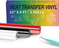 HTVRONT HTV Vinyl Rolls Black White and Red Heat Transfer Vinyl, 12" x 8 FT Black White and Red Iron on Vinyl for Shirt, Easy to Cut & Weed for Heat Vinyl Design