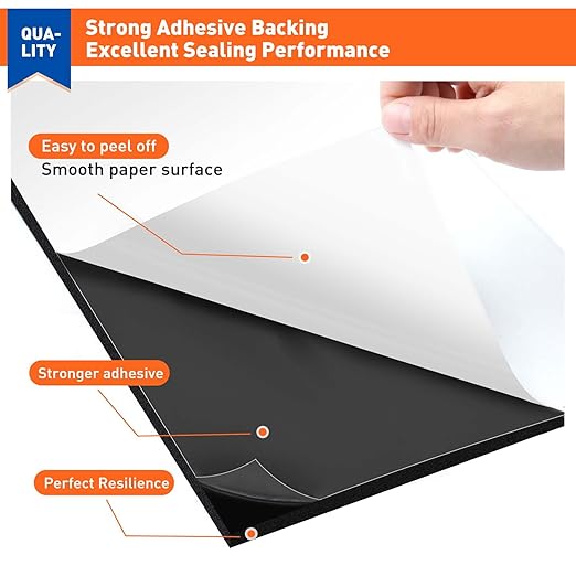 MAGZO 5Pcs Adhesive Foam Padding 1/4 in Thick X 12 in X 8 in,Closed Cell Foam Sheets Neoprene Rubber Self Stick Pads Anti Vibration Pads,Black (12in x 8in x 1/4in, 5Pcs)